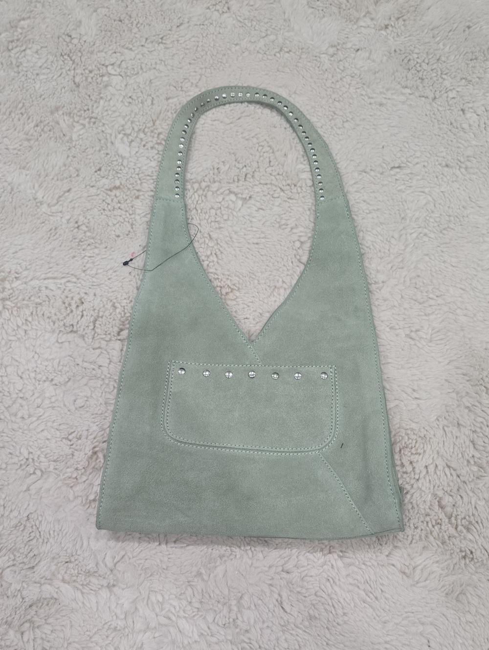 Free People Sage Green Suede Studded Shoulder Bag